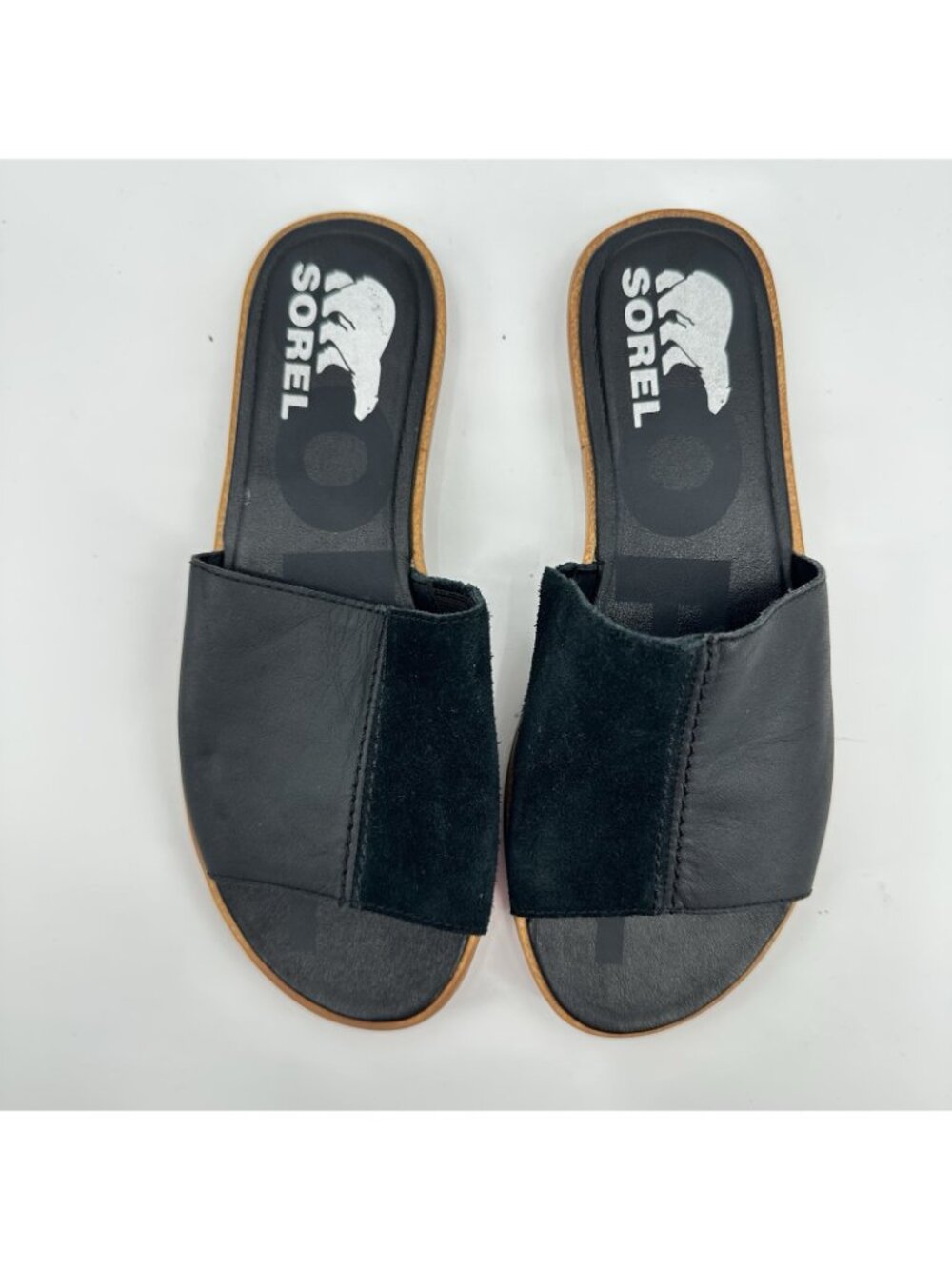 SOREL Ella 6.5 Block Black Leather women’s SLIP ON‎ slide sandals lugg sole - Picture 4 of 8